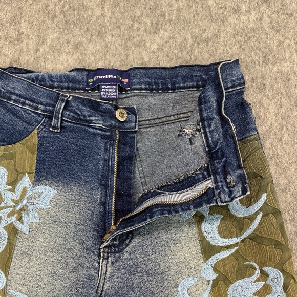 Brazil Roxx Women's Embroidered Floral Blue Mid Rise Flare Jeans Size 8 (27x30) - Picture 5 of 12